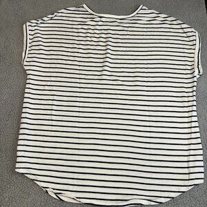 Buffalo Women's Striped Tee Small Black White Oversized Drop Hem Rolled Sleeve